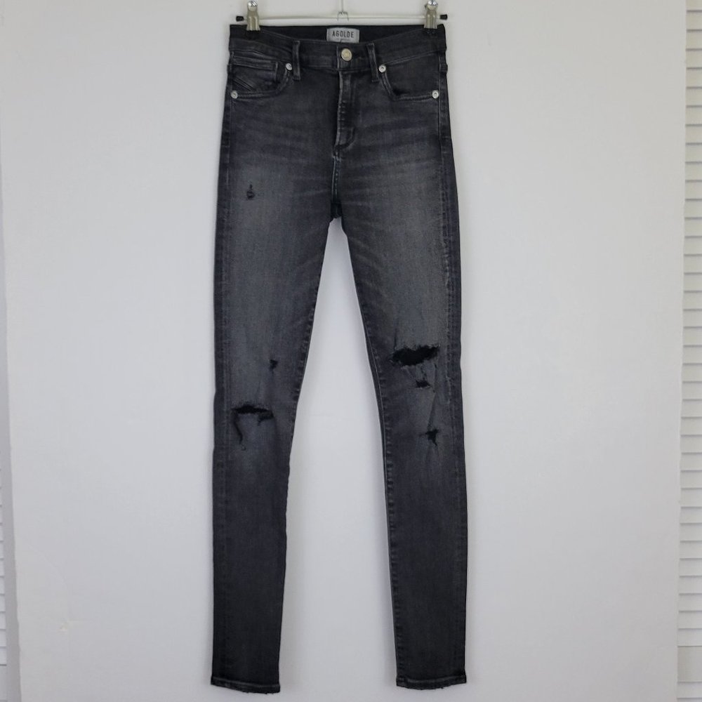 AgoldE Sophie High Rise Skinny Distressed Jean in Silence, Dark Grey